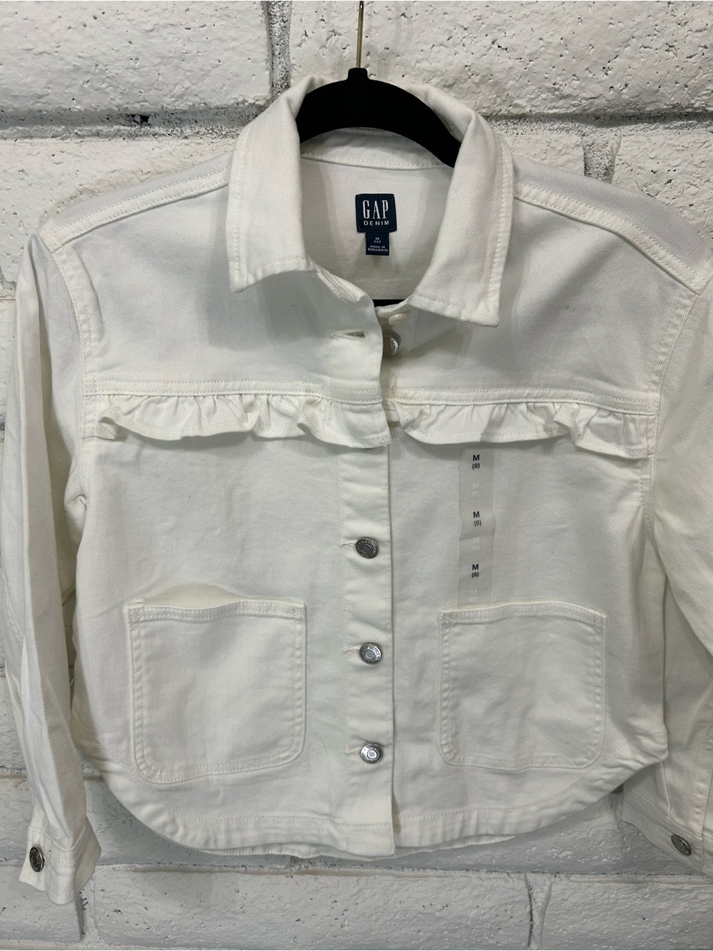 Gap Denim White Ruffle Detail Cropped Jean Jacket Girls Size 8 NWT - Picture 2 of 5